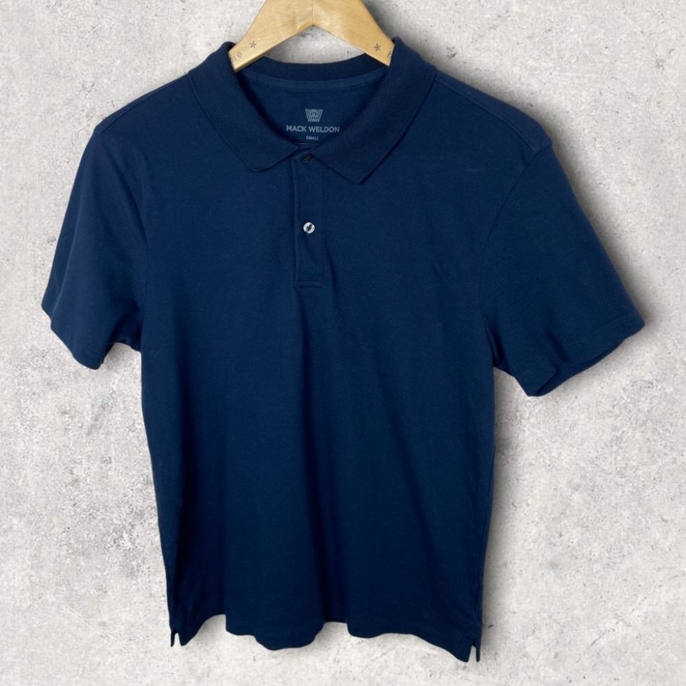 NEW Mack Weldon Performance Polo Short Sleeve Tee Blue Technical T-Shirt Small S